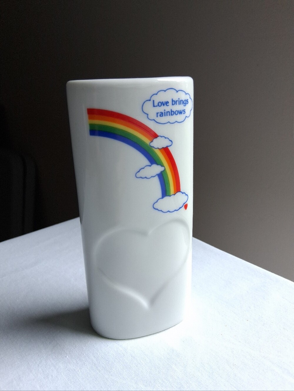 Vintage Vase Ceramic Love Brings Rainbows Stamped Heart